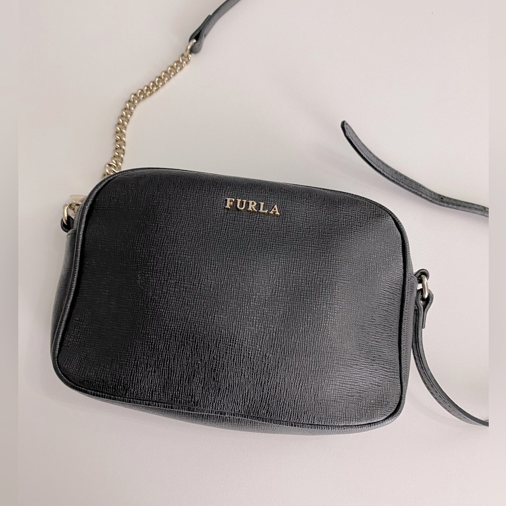 FURLA Black Leather Chain Crossbody Bag
